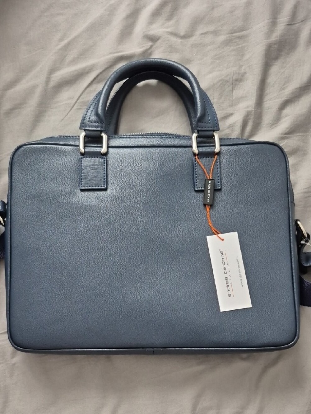 Navy Leather Briefcase Genuine Leather